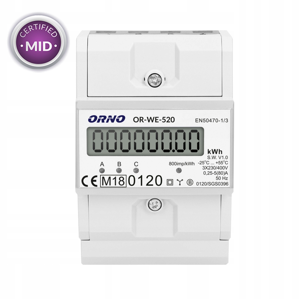 LICZNIK ENERGII 3 FAZOWY MID ORNO OR-WE-520 80 A#
