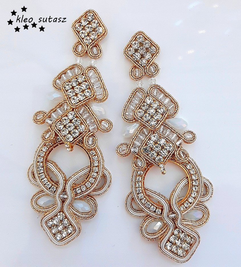 KOLCZYKI ŚLUBNE SUTASZ ZŁOTE ECRU DUŻE DŁUGIE 12,5 Nazwa koloru producenta ZŁOTO ECRU