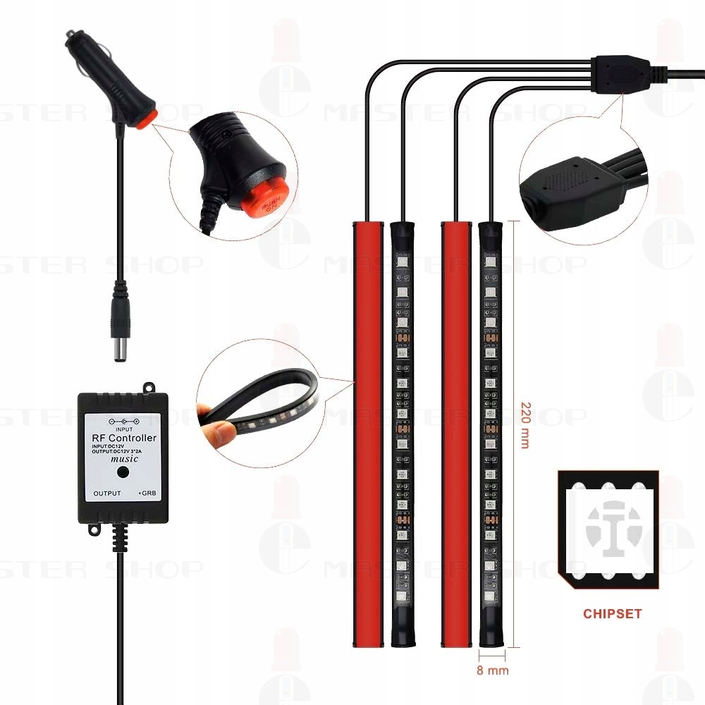 OŚWIETLENIE WNĘTRZA KABINY AUTA 48 LED RGB PILOT Typ samochodu 4x4/SUV Samochody dostawcze Samochody osobowe