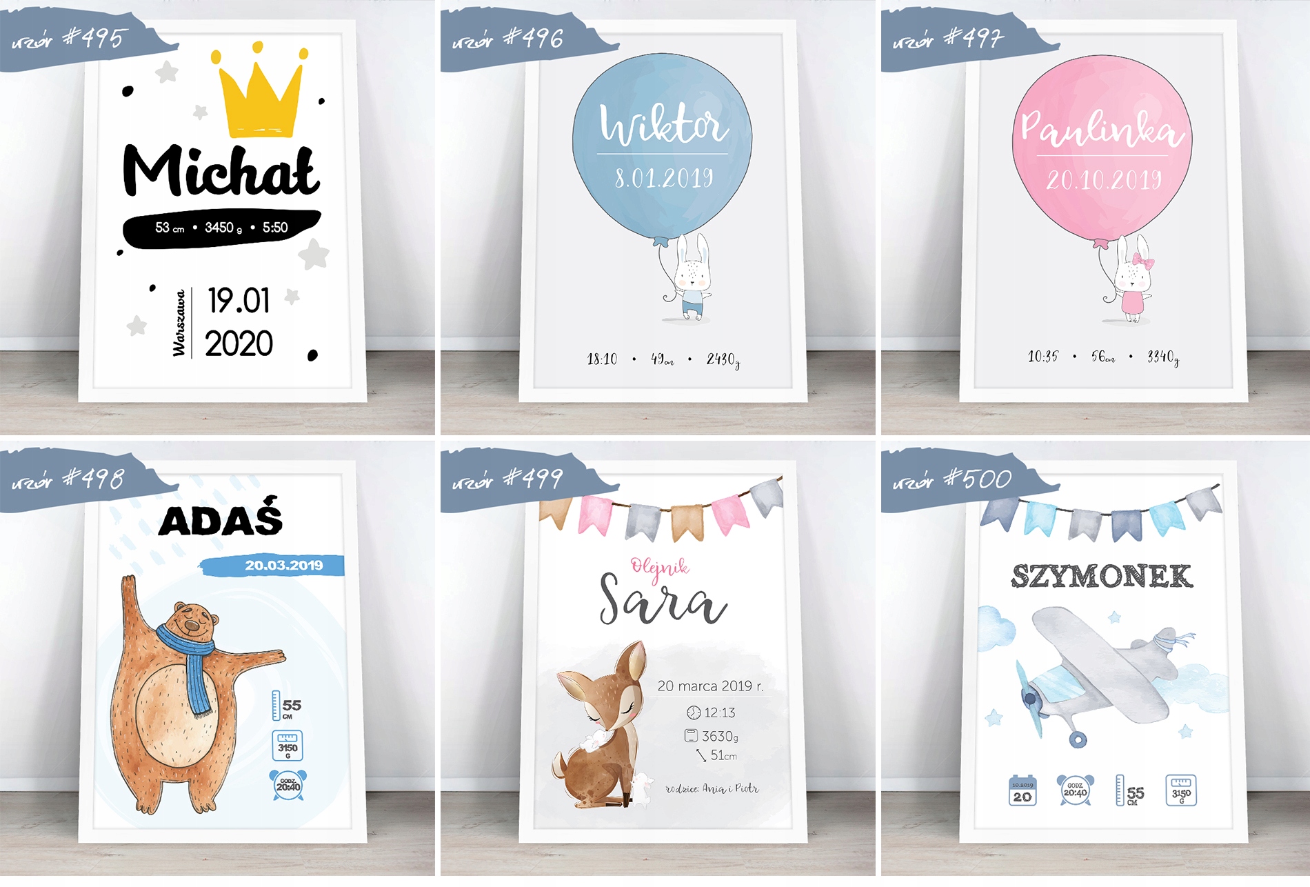 METRYCZKA Urodziny Chrzest Prezent A4 + RAMKA Płeć chłopcy