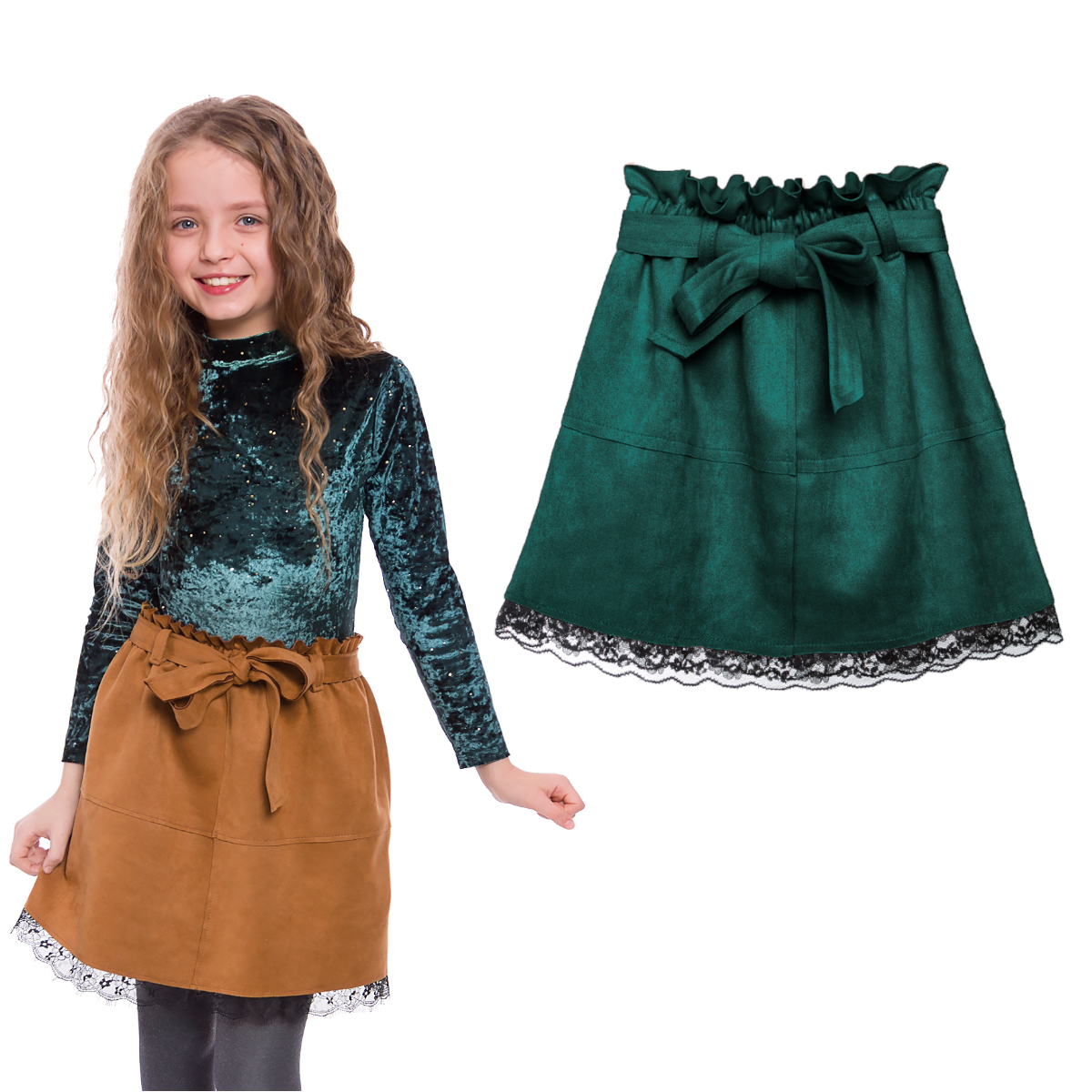 Юбка замша с кружевом, разные цвета rozm134