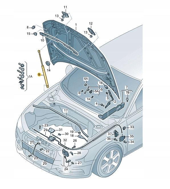 8V0823359 - Привод капота передняя опора 200N AUDI A3 8V ASO