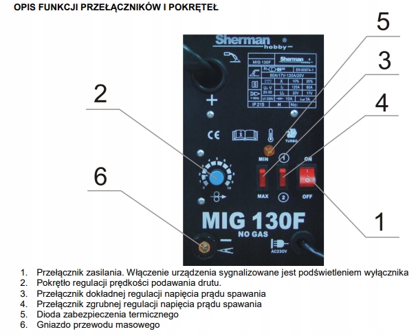 Spawarka MIGOMAT MIG 230V bez gazu sherman 130F Model MIG130