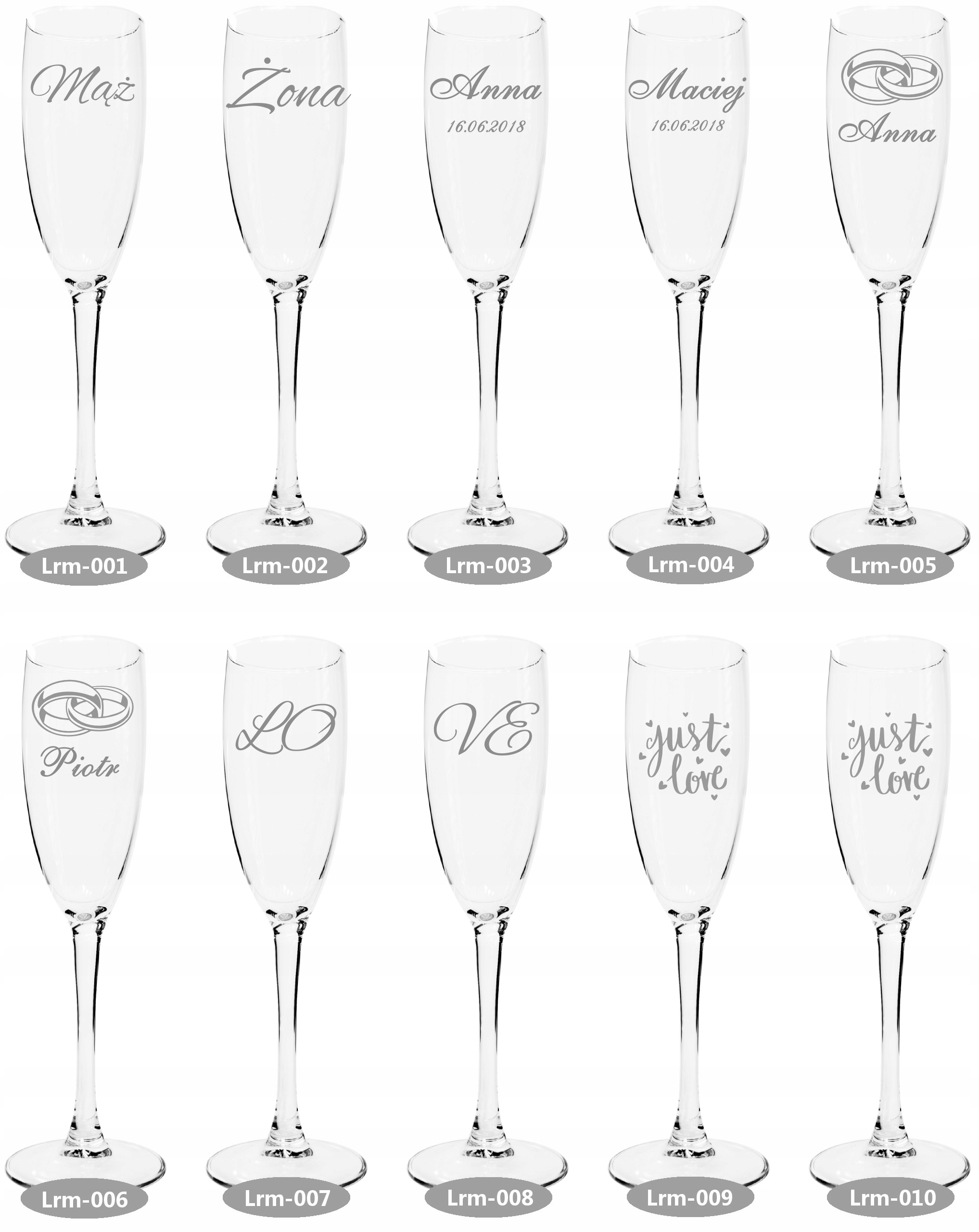 Kieliszki z grawerem do szampana grawerowane ślub Nazwa decolaser