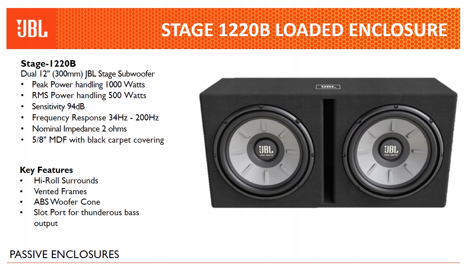 JBL STAGE 1220B SUBWOOFER PODWÓJNY 500W RMS 2 OM Sklep, Opinie, Cena