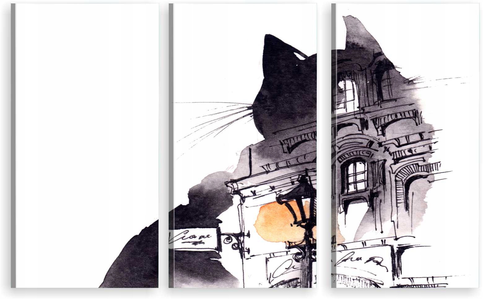 

Tryptyk Obraz Na Ścianę Kot Ulica Abstrakcja