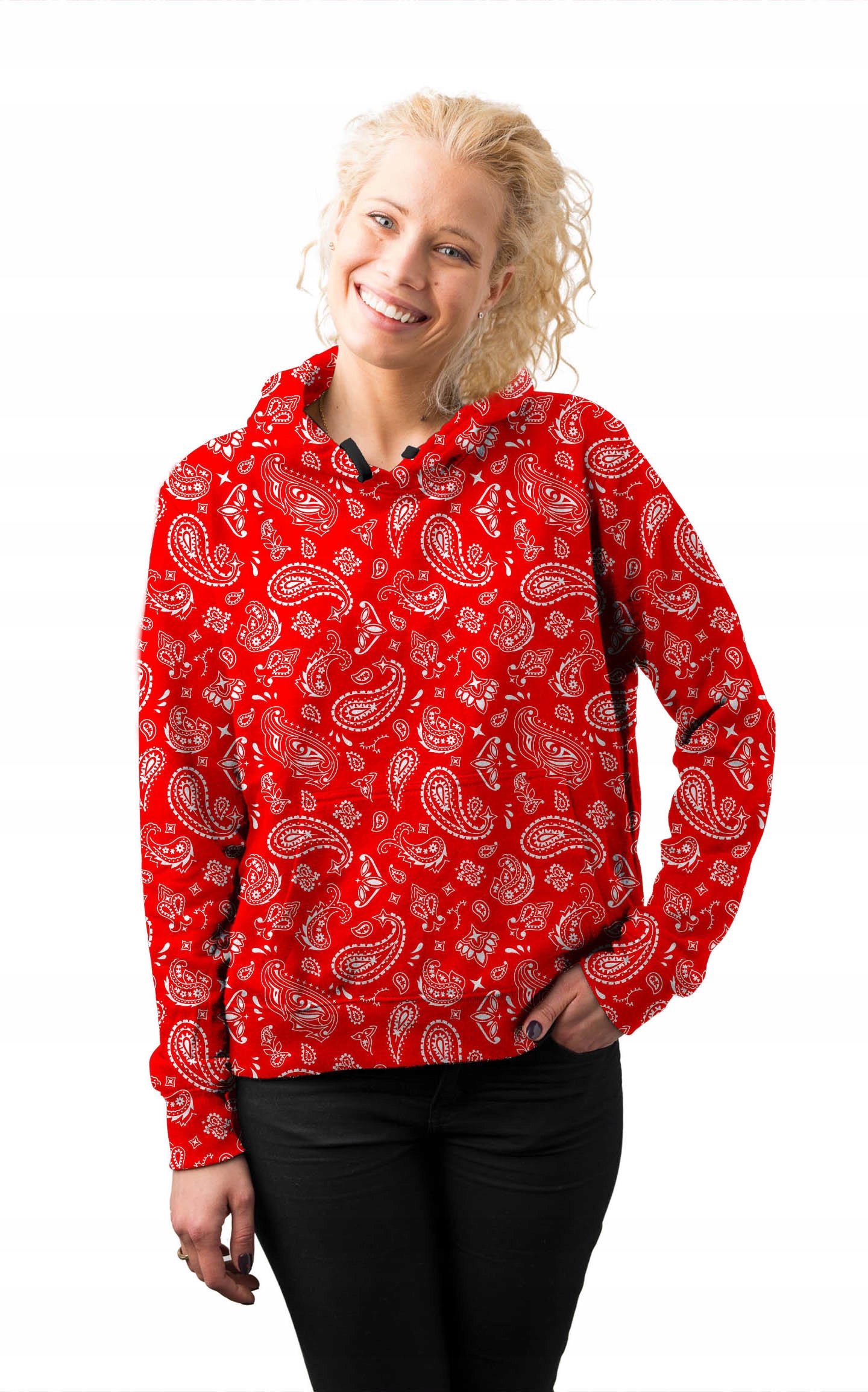 

Bluza Damska Print XXL Czerwona Białe Wzory Modna