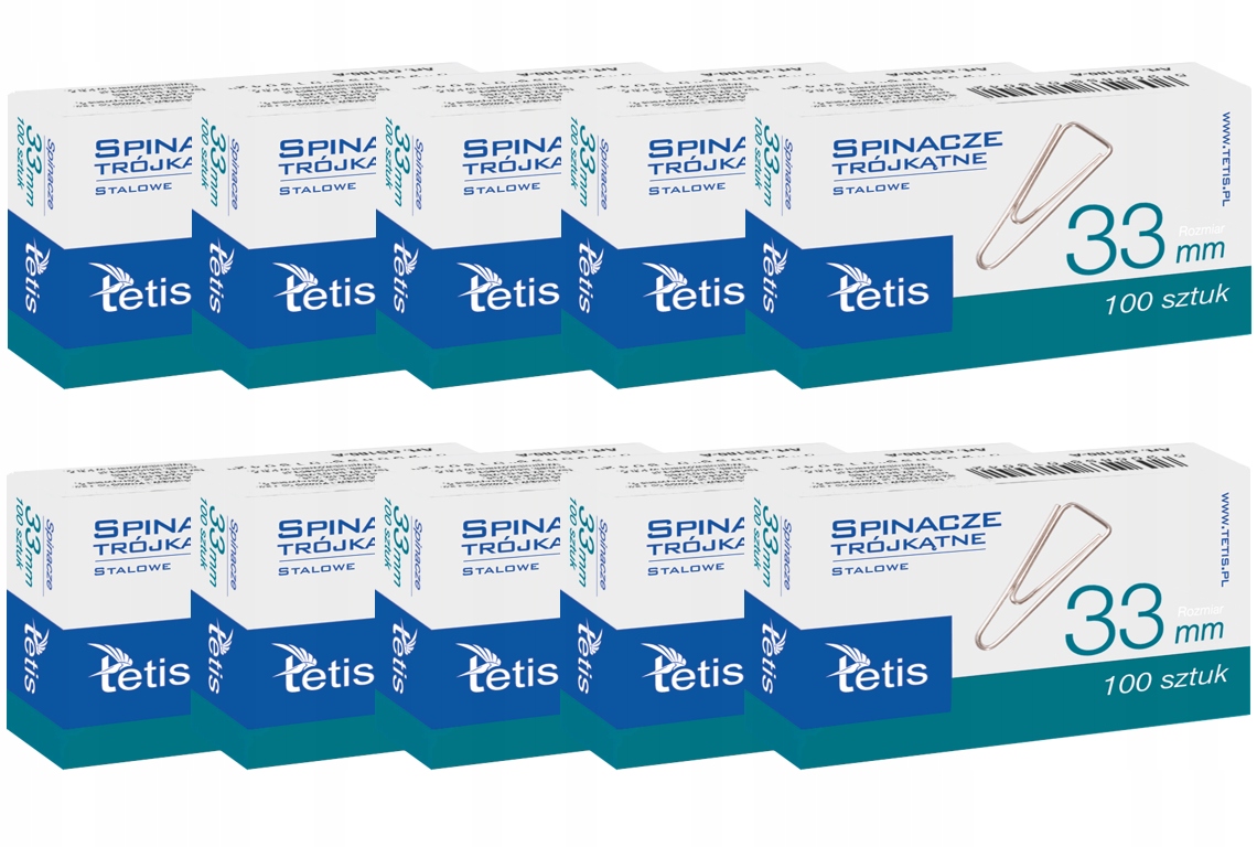 

10x Spinacze biurowe trójkątne 33mm Tetis GS180-C