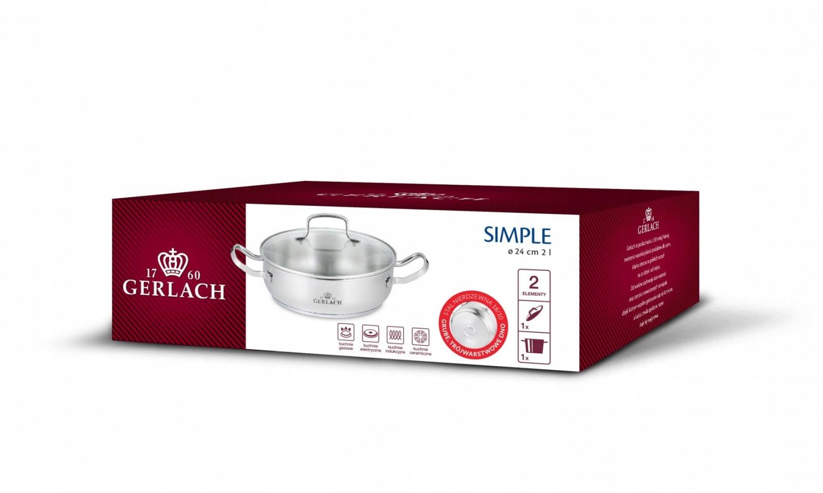 

Gerlach Simple Nk 332 garnek z pokrywką 2l płaski