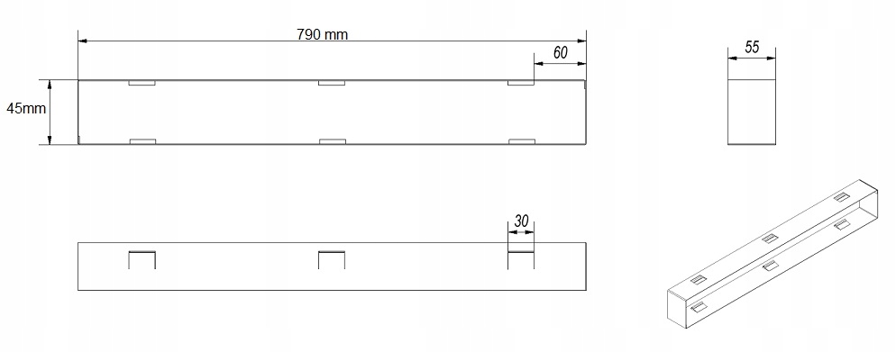 Kieszeń ramka montażowa kratka TUNEL LUFT 60x800 Typ Inne elementy