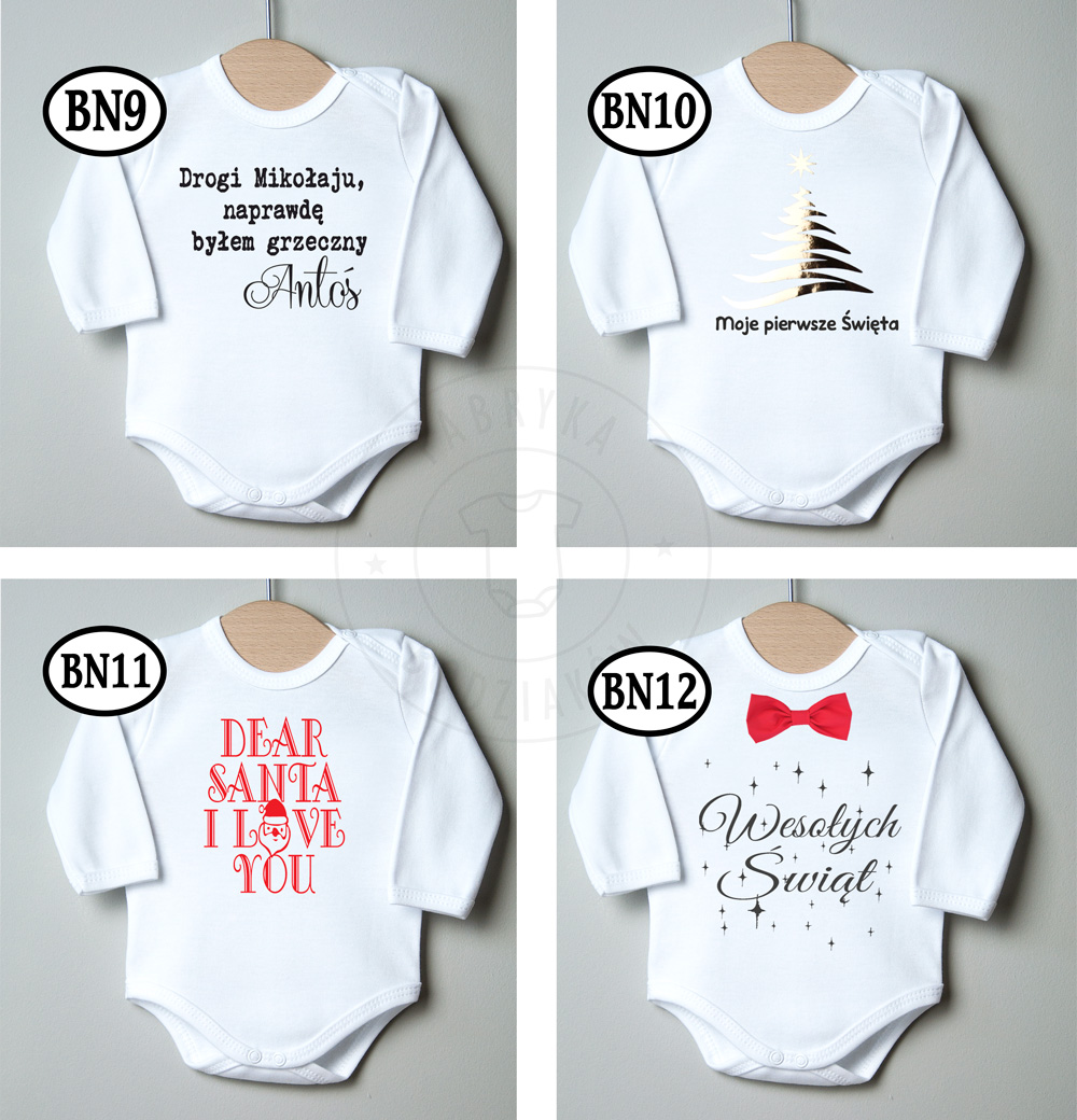 BODY świąteczne MIKOŁAJ na ŚWIĘTA 80 PREZENT WZORY Rękaw Długi rękaw