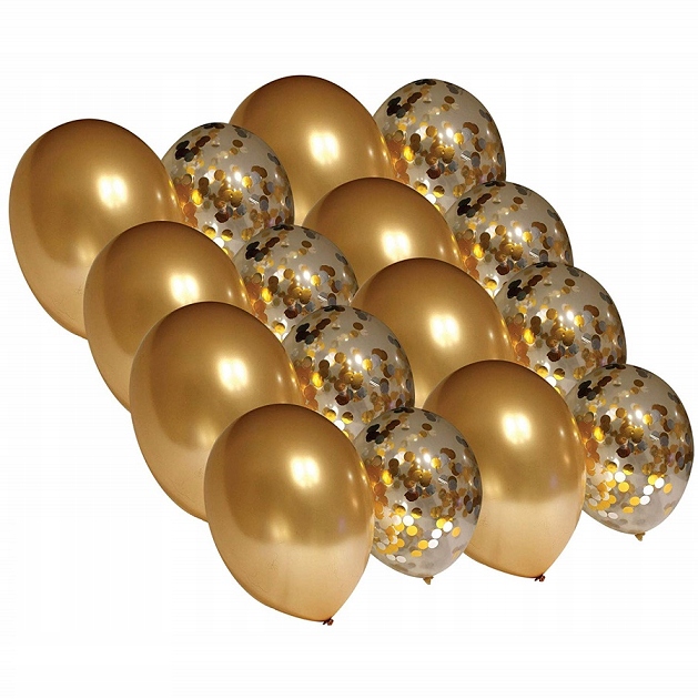 

Balony XL Złote lustrzane Chrom z konfetti 16sz