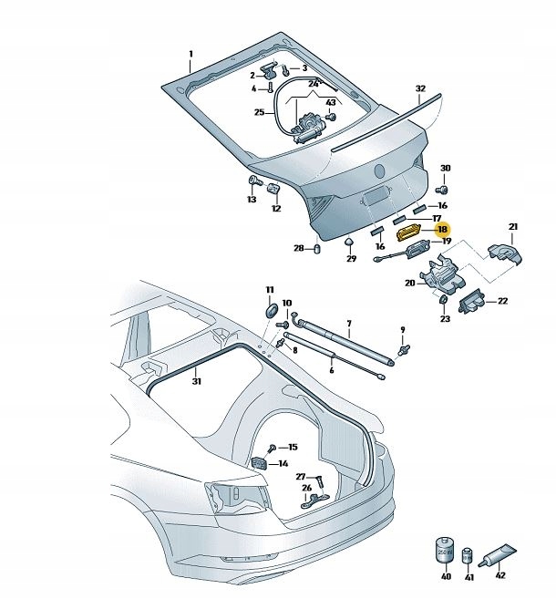 KLAMKA PRZYCISK ZAMKA BAGAŻNIKA SKODA VW AUDI Kolor czarny