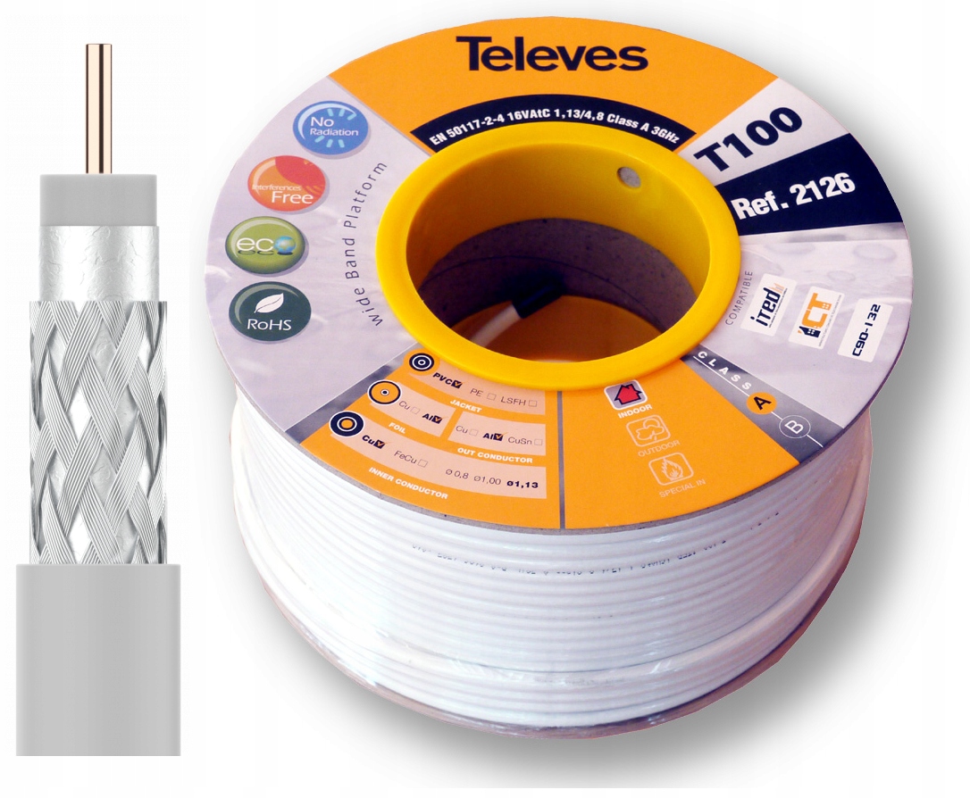 

Kabel antenowy Televes T100 1,13 Miedziany 1m 2126