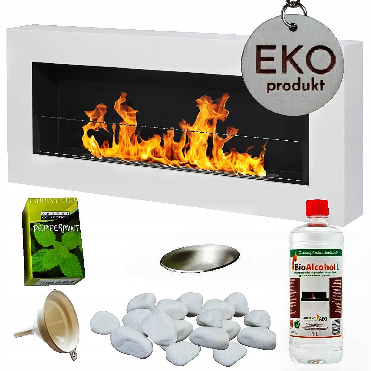 

Biokominek 90x40 Box In Flat 900x400 biały Szyba