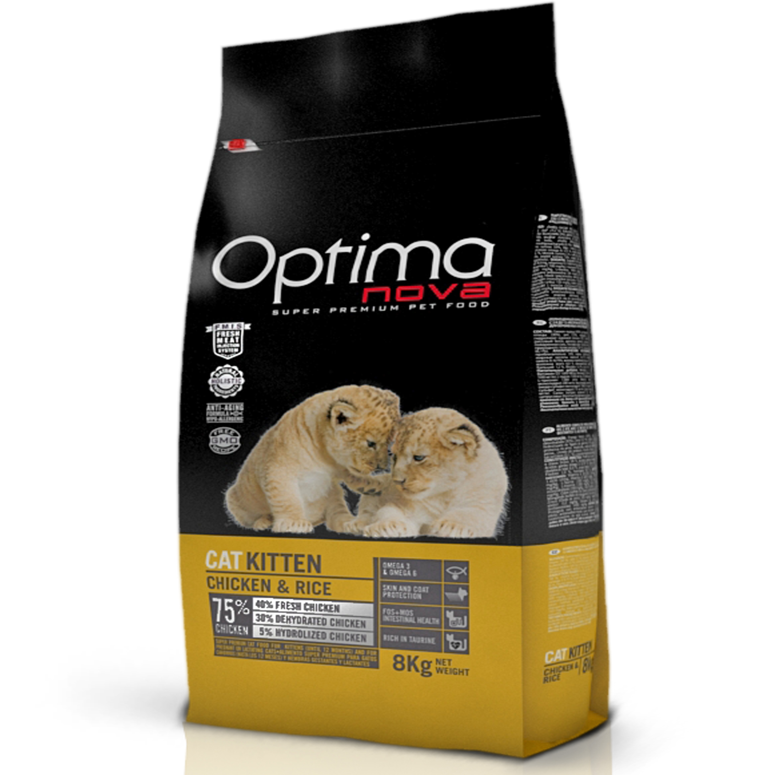 Optimanova suché krmivo pro kočky Kitten s kuřetem a rýží 8 kg