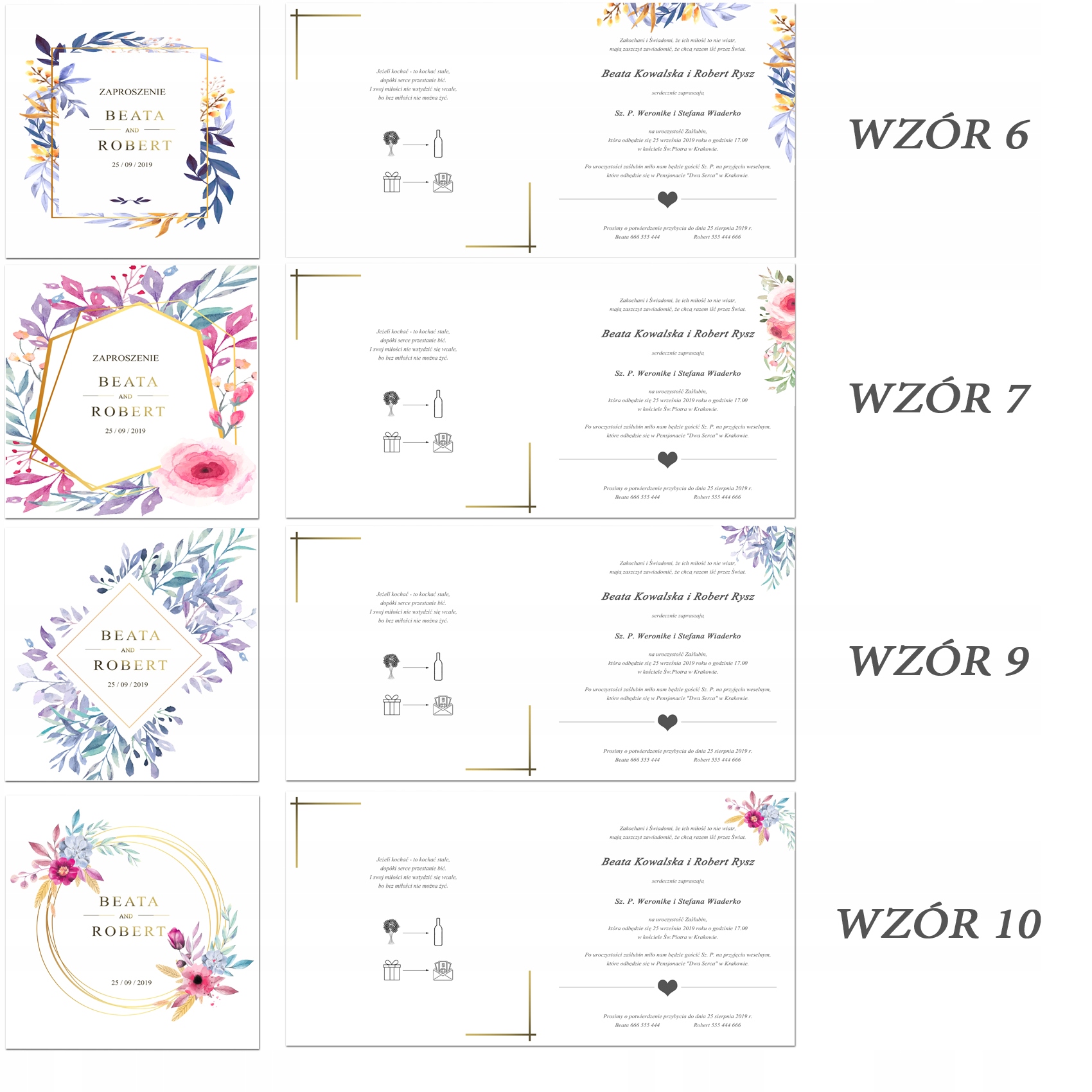 Zaproszenia Ślubne XL kwiaty koperta WZORY Wykończenie papieru matowe