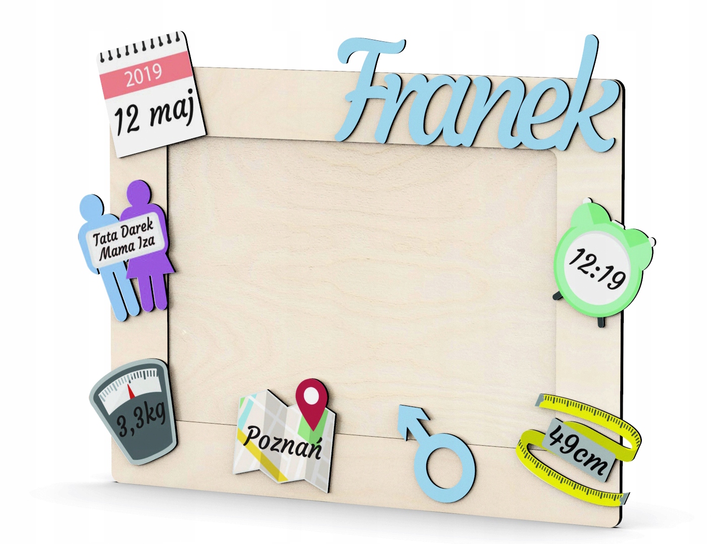 METRYCZKA RAMKA ZDJĘCIE 1 URODZINY DZIECKA ROCZEK Szerokość produktu 15 cm