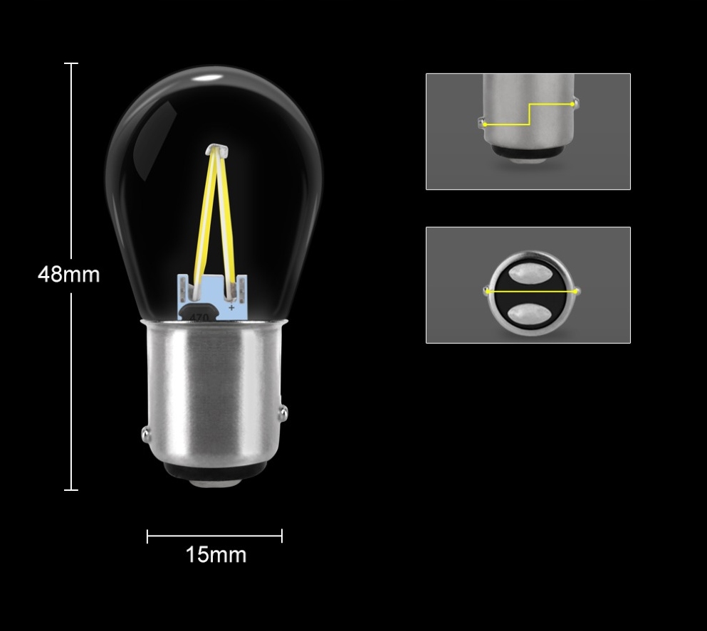 ŻARÓWKA LED 2 COB FILAMENT P21/5W BAY15D 12V 24V Typ P21/5W / BAY15d