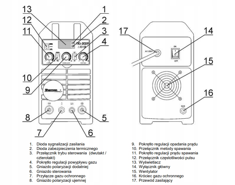 SPAWARKA INWERTOROWA SHERMAN TIG 202P 202 PULS DC Rodzaj spawarka inwertorowa