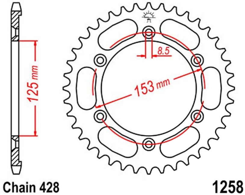 Zadní ozubení 428 Jtr 54Z Honda Xr 125 L 03-08