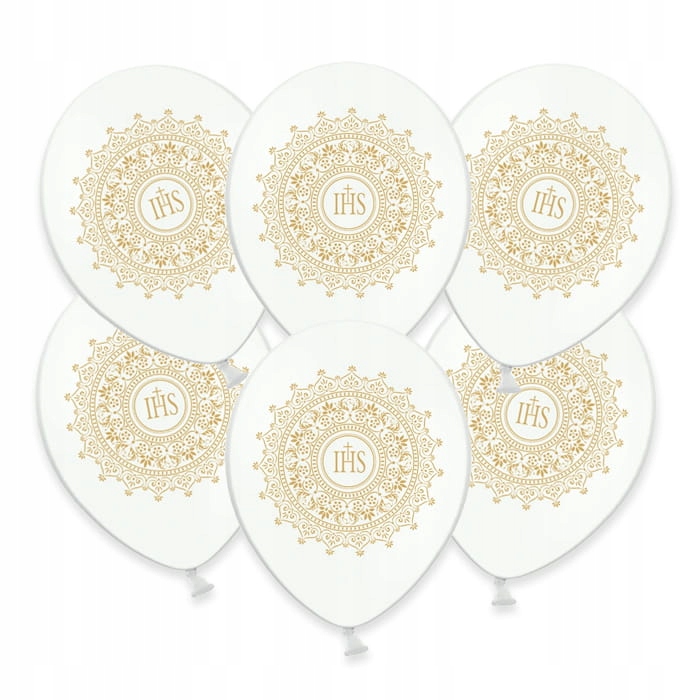Balony komunijne Złota Koronka białe 6szt
