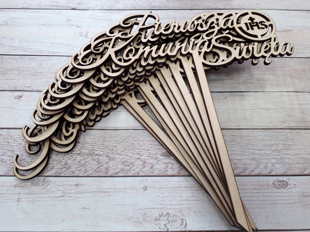 TOPPER KOMUNIA DREWNIANY TOPER NA TORT PIERWSZA KOMUNIA ŚWIĘTA IMIĘ IHS Marka inna