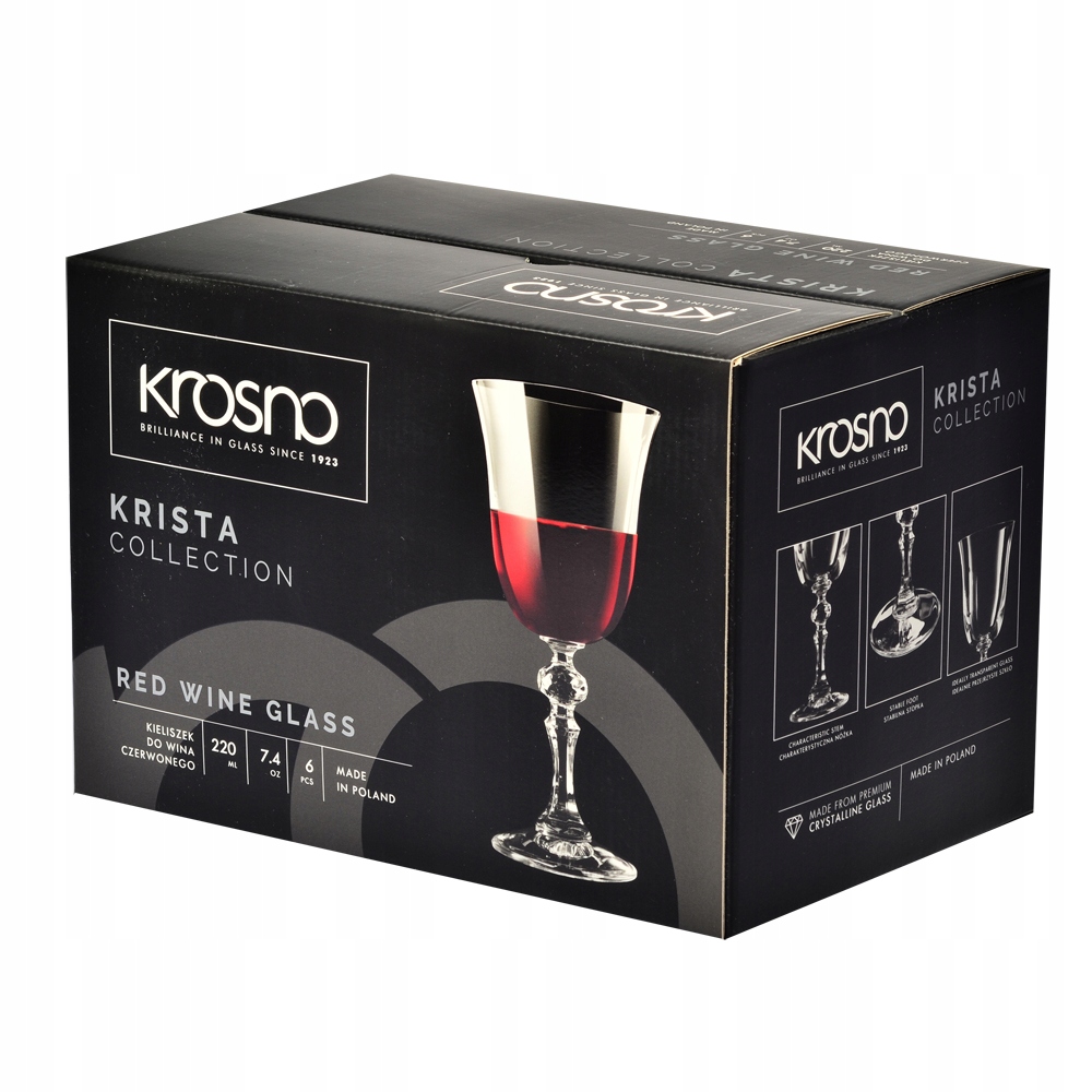 Kieliszki do wina Krista KROSNO 6szt 220ml OZDOBNA NÓŻKA