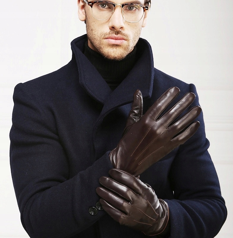 RĘKAWICZKI SKÓRZANE MĘSKIE ocieplane SKÓRA MIŚ BRĄZOWE M Marka Reverse