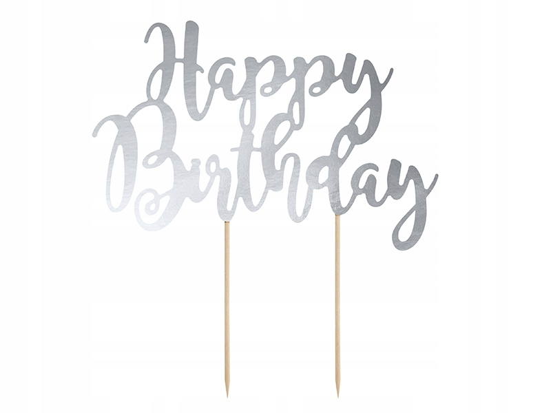

Topper na tort Happy Birthday, 25,5cm srebrny