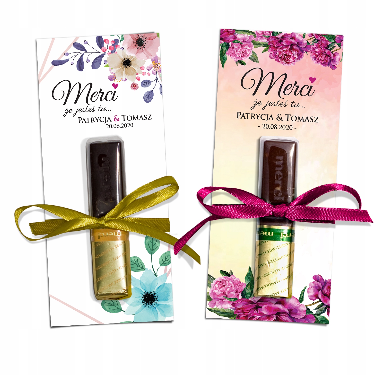 

Podziękowania dla gości Merci na ślub wesele 2szt.