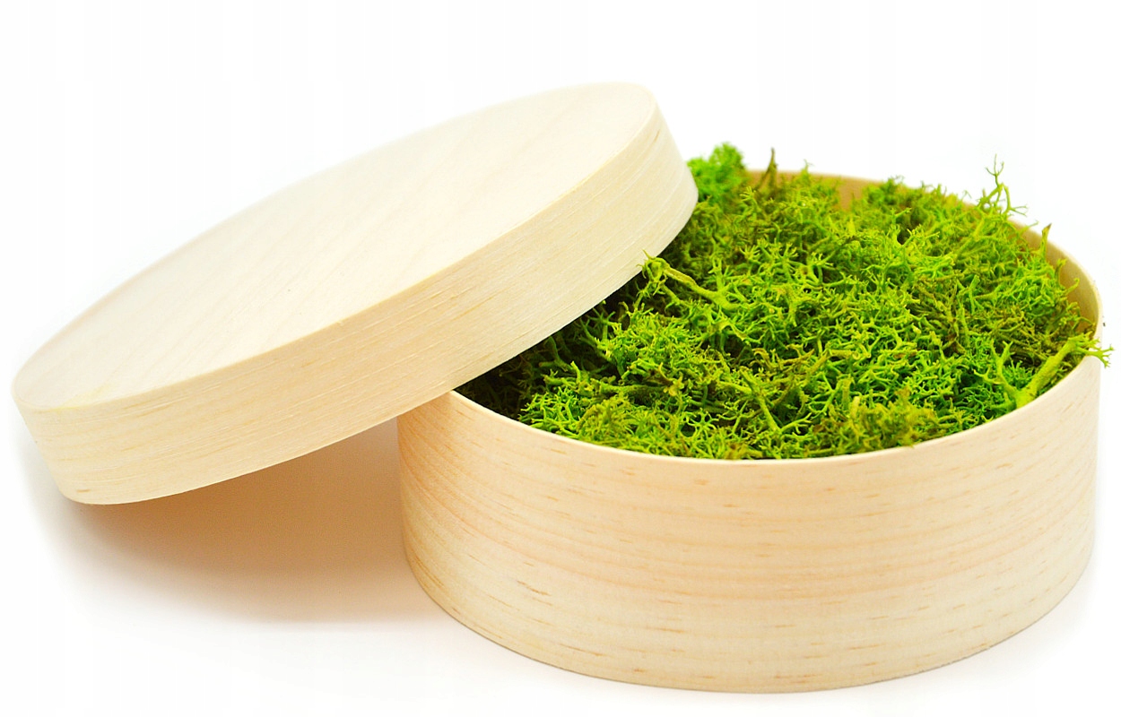 

Pudełko drewniane na obrączki ślubne Mech okrągłe