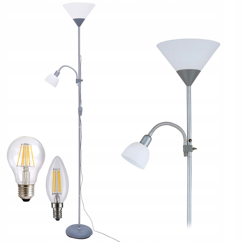 

Lampa podłogowa stojąca do czytania 2w1 +2 żarówki