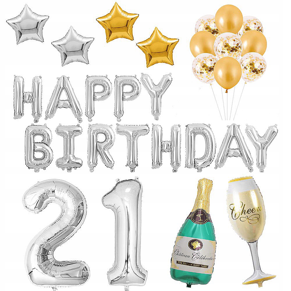 

Zestaw Balony Na 21 Urodziny Konfetti Cyfry 100 cm