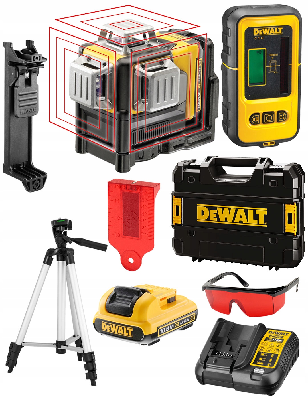 DCE089D1R Křížový laser DeWalt stativ detektor