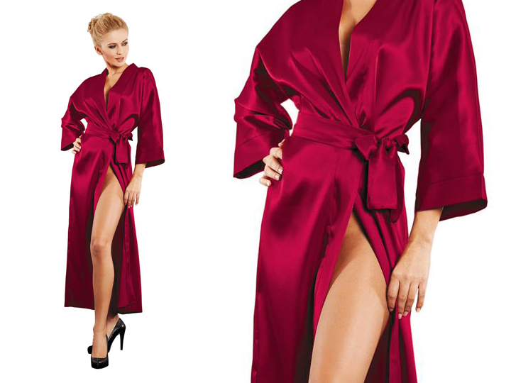 

Długi Szlafrok Satynowy dla puszystej Bordo 8XL