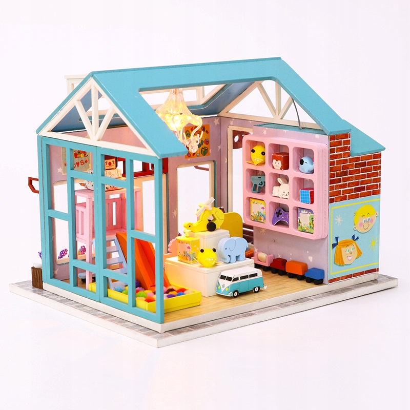 Składany Domek DIY Model Sklep LED Puzzle 3D Kolor niebieski