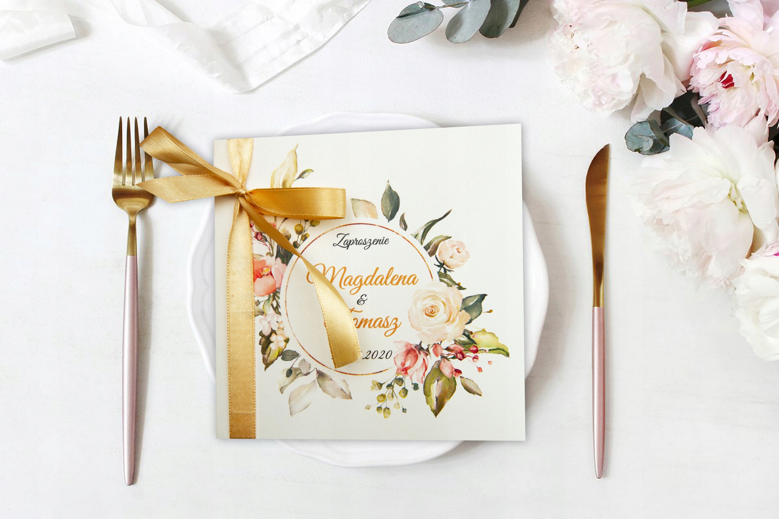 Zaproszenia ślubne na ślub BOHO papier perłowy Marka inny