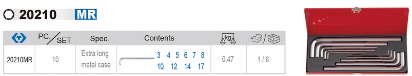 Klucze IMBUSY HEX EXTRA DLUGIE H3 17 10s KING TONY Producent code 20210MR