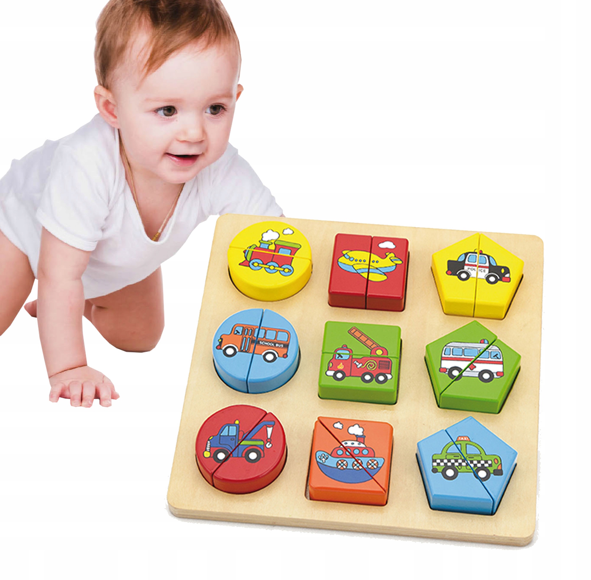 

Viga Drewniana Układanka Edukacyjna Pojazdy 18el