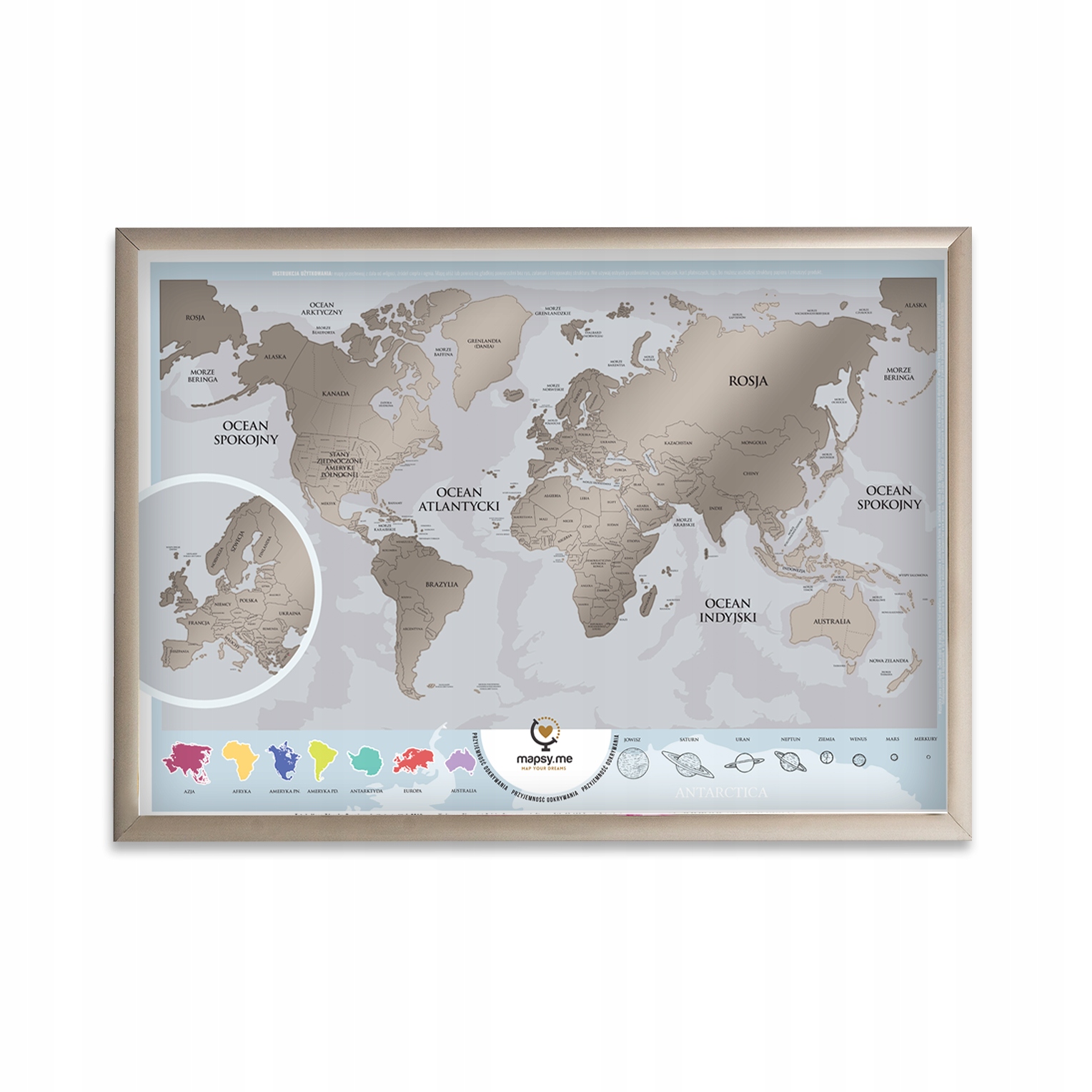 

Mapa Zdrapka Premium Srebrna Aluminiowa Ramka