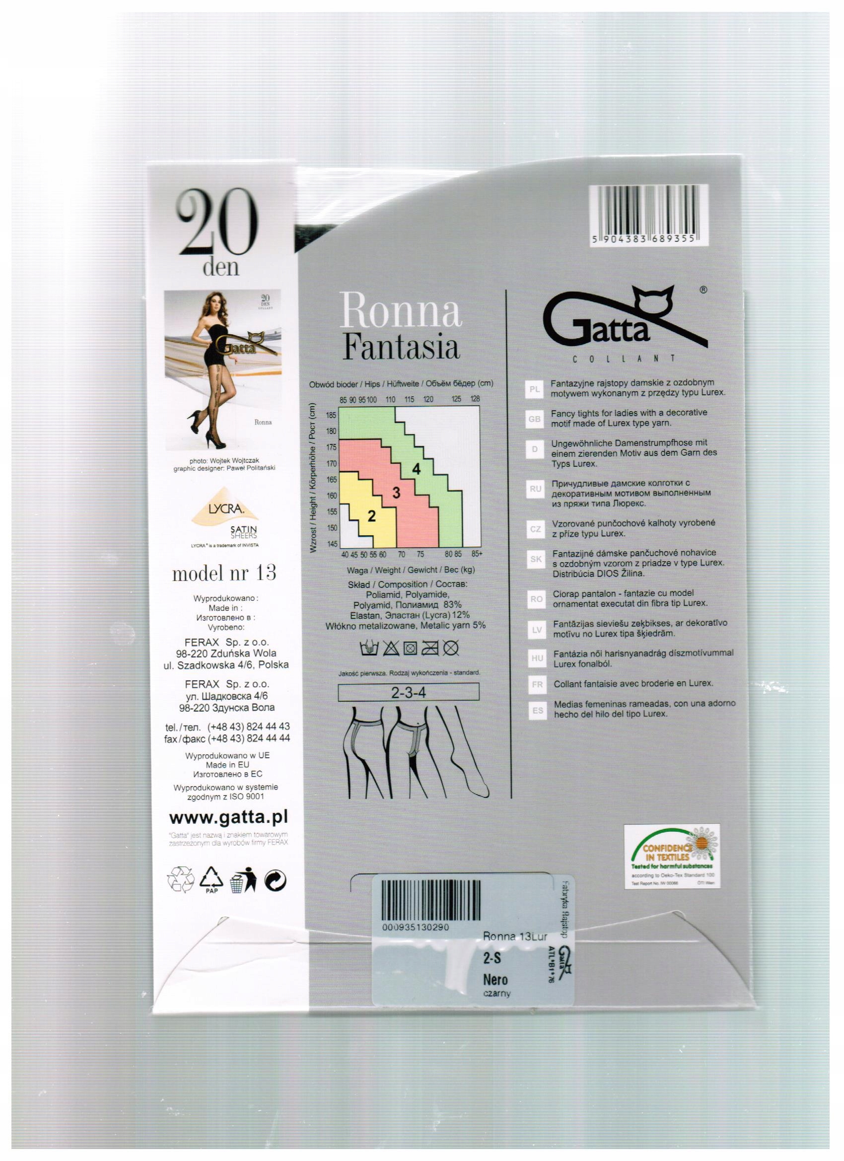 Rajstopy Ronna 13 Lurex Gatta, Nero, 2-S Wykończenie matowe