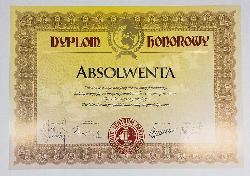 

dyplom Absolwenta na ukończenie szkoły