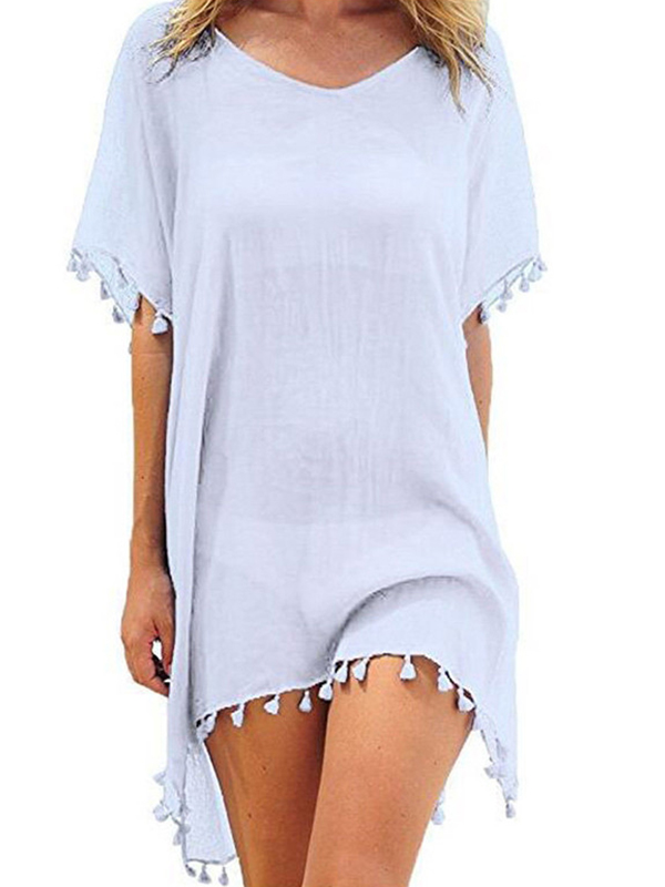 LETNIA TUNIKA PLAŻOWA KRÓTKA NARZUTKA SUKIENKA DAMSKA PAREO SZYFON KOLORY Wzór dominujący bez wzoru