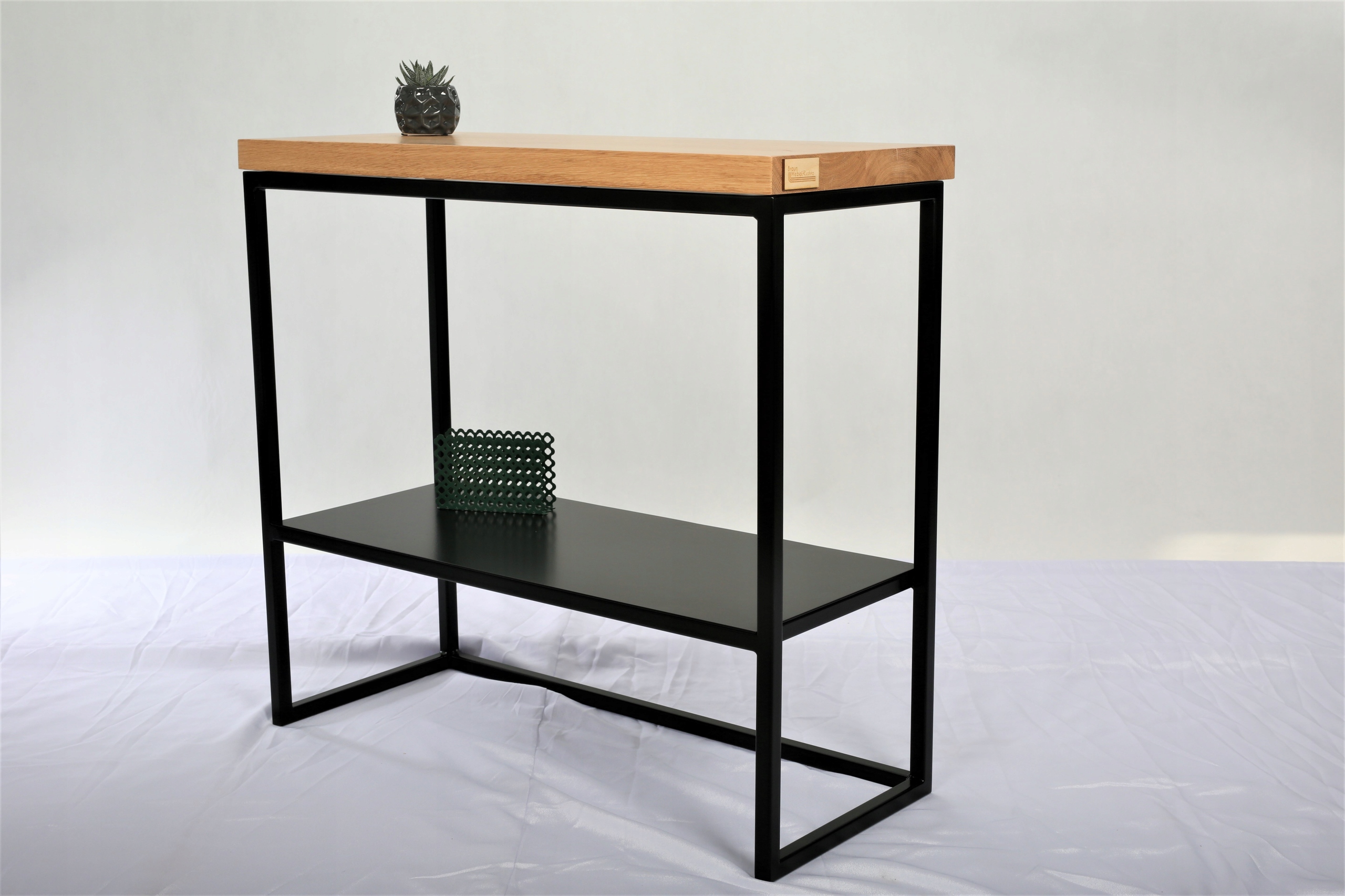 Konsola metalowa blat lity dąb 60cm