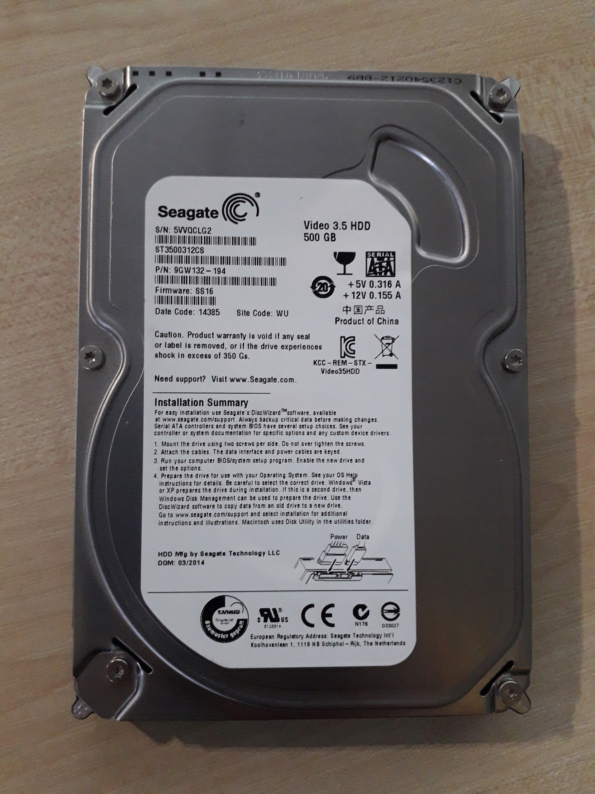 DYSK SEAGATE 500GB HDD SATA II 5900 ST3500312CS Model ST3500312CS