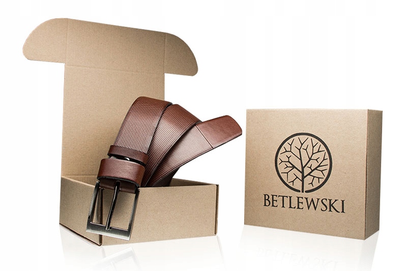 PASEK SKÓRZANY MĘSKI Betlewski brązowy klasyk szeroki w pudełku na prezent Kod producenta Pasek skórzany męski Betlewski LIC40-2