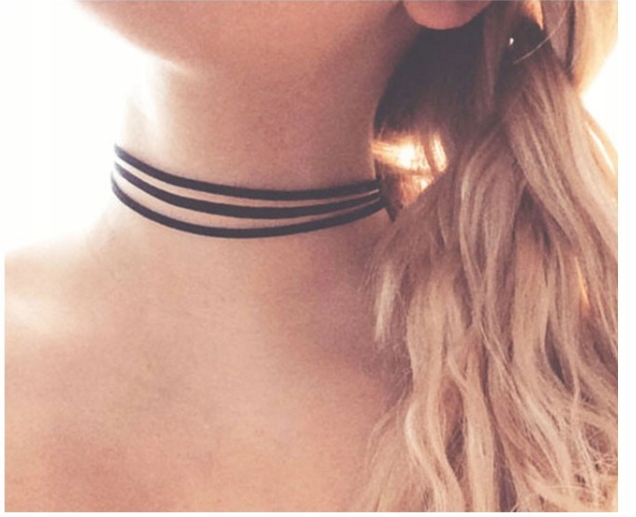 

Czarny Choker Naszyjnik Złoty 3 Rzemyki Chocker