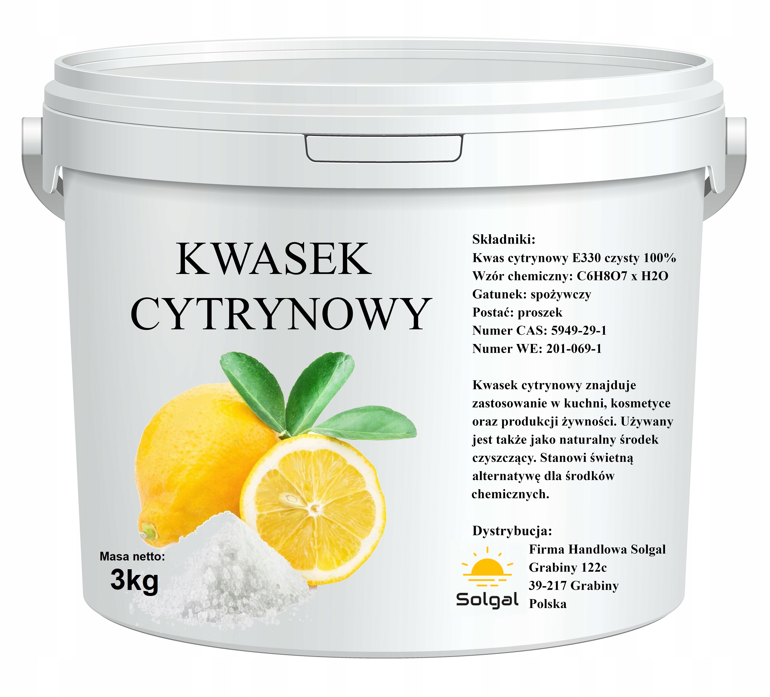 

Kwas Kwasek Cytrynowy spożywczy Czysty 3kg E330