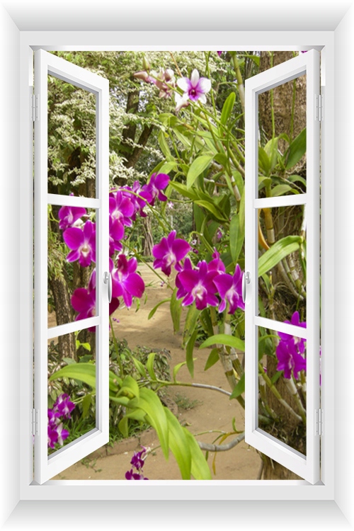 FOTOTAPETA OKNO 3D OGRÓD PERGOLA KWIATY 80x120 Marka FotoDream